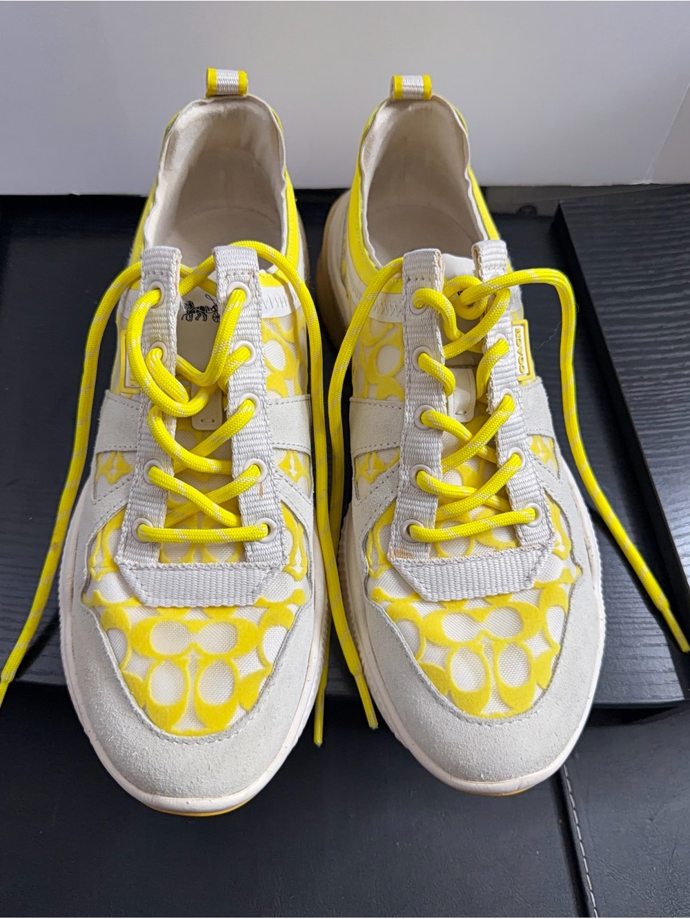 Coach Cream & Yellow Signature Logo Sneakers